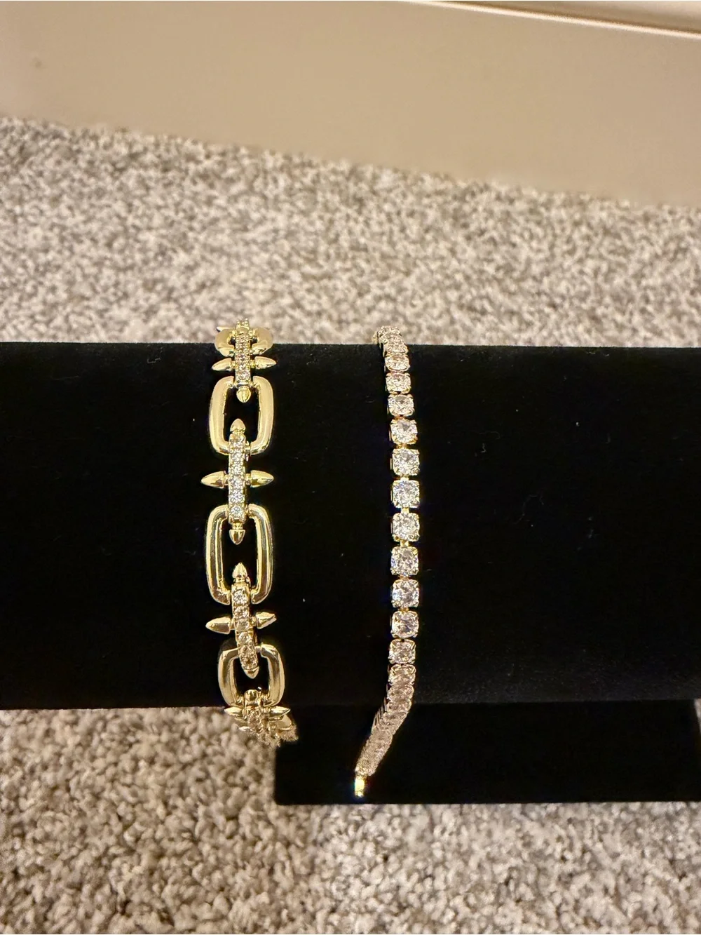 Gold Plated Tennis & Chain Bracelet Stack Set CZ 7”